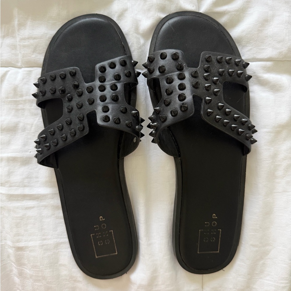 ShuShop Black Studded Slide Sandals